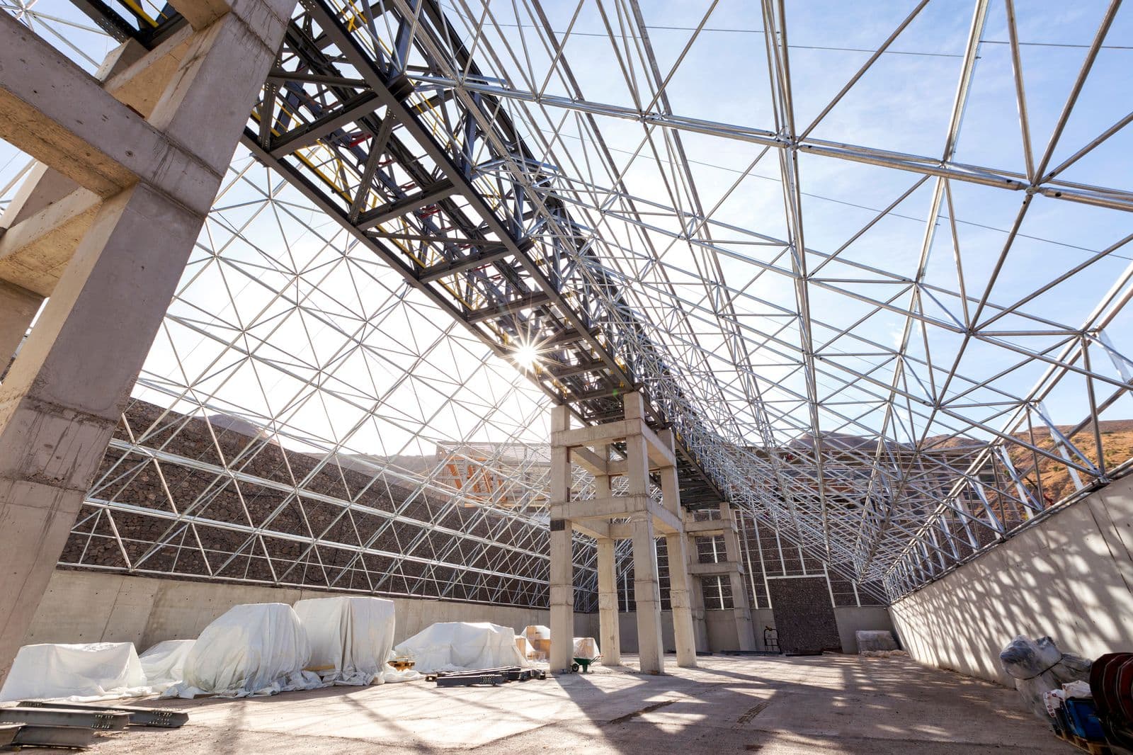 Space frame steel structure under construction